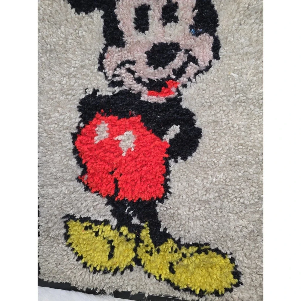 Vintage Framed Disney Mickey Mouse Latch Hook Wall Hanging Bath Rug MCM Retro